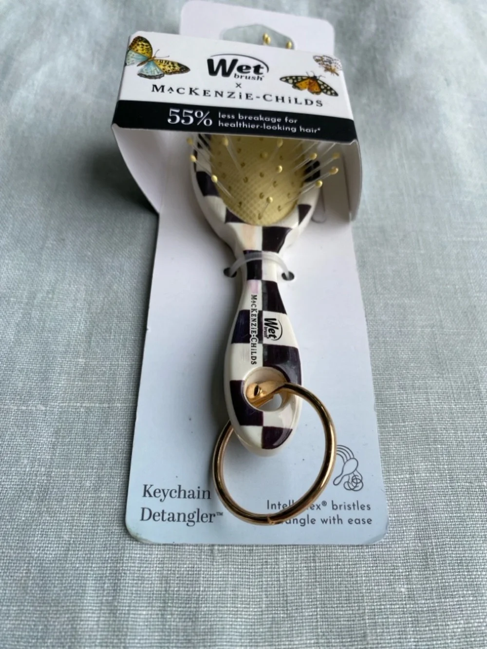 NWT Wet Brush x MacKenzie-Childs Courtly Check keychain detangler hair brush